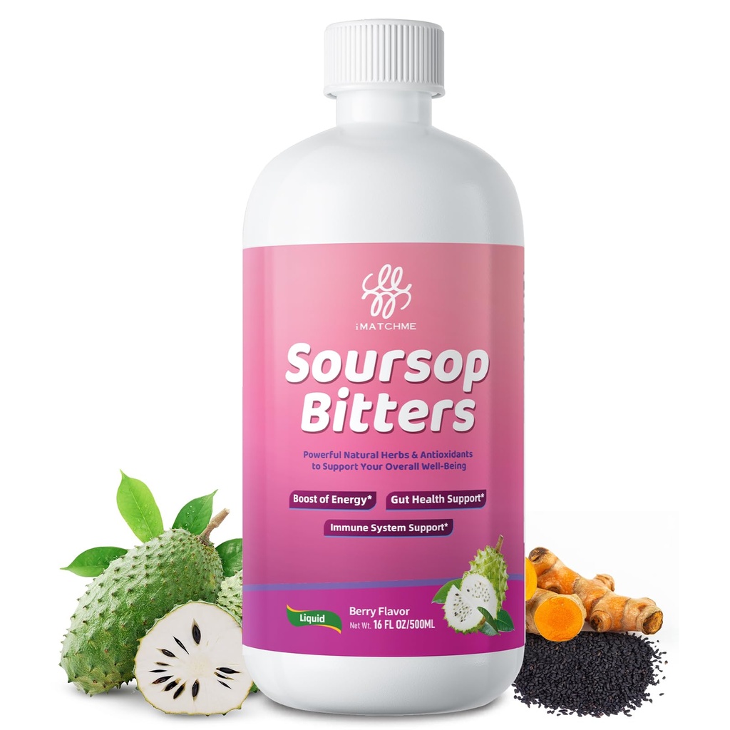 Soursop Bitters Liquid-Pure 20 Herb Guanabana Tea for Digestive Health,Gut Detox & Cleanse,Antioxidant,Immune Support with Black Seed,Moringa,Turmeric&Ashwagandha, 98% High Absorption,Non-GMO 16 fl oz