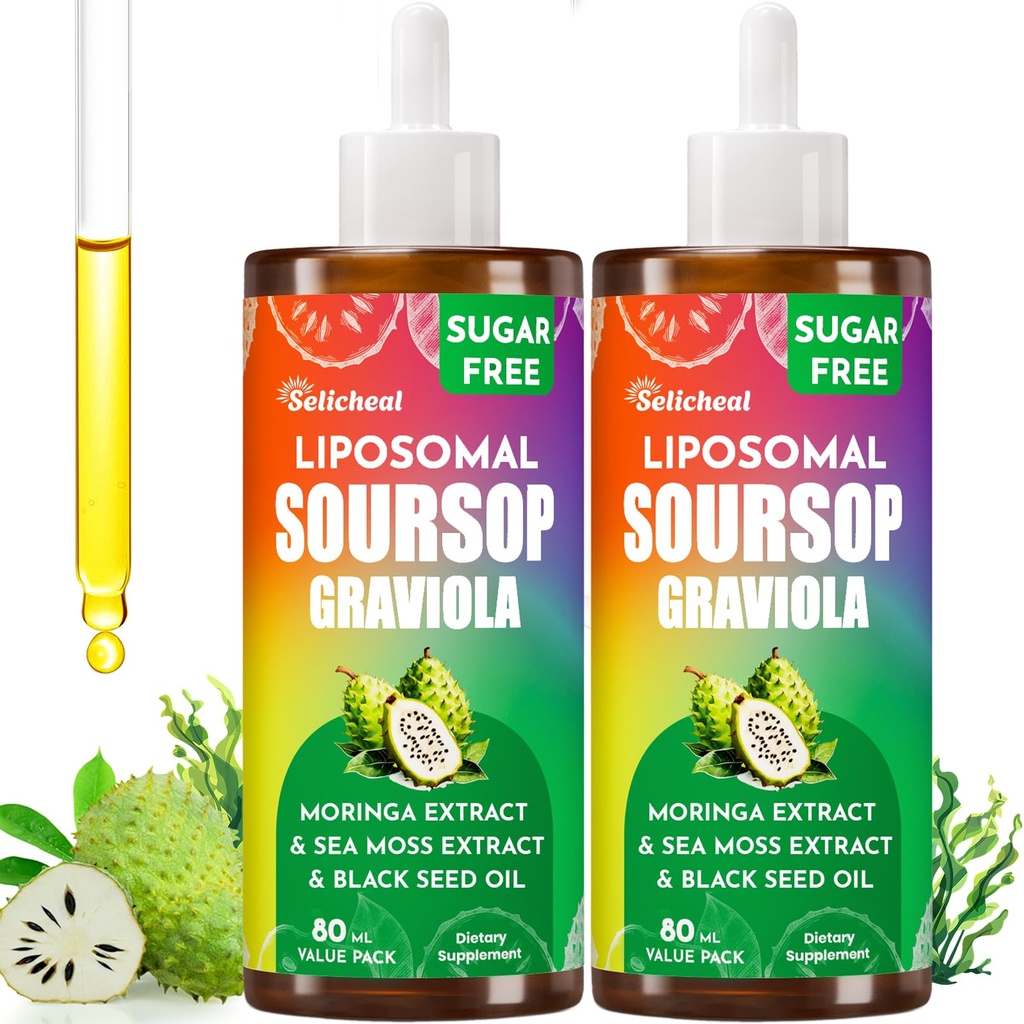 Soursop Bitters Liquid 880MG, Soursop Multivitamin Drops with Leaf Extract & Sea Moss, for Cell Support & Regeneration, Immunity, Liver, Gut, Zzz, Skin & Antioxidant | 5.6 Fl Oz - 160 Days Supply