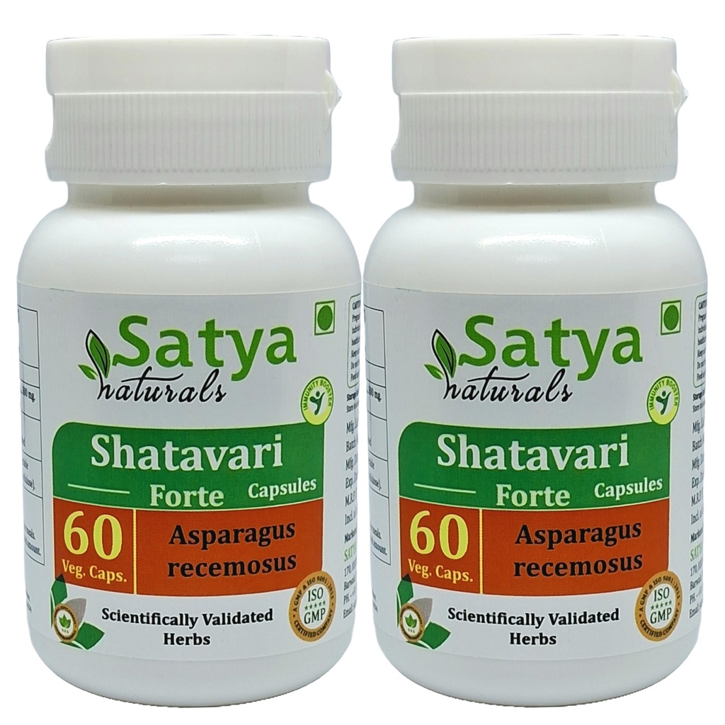 Shatavari Forte Capsules 500 mg. 60 Veg. Capsule | Shatavari (Asparagus Racemosus) Extract Capsules for Men and Women | Ayurvedic Herbal Supplement/Remedies | 10:1 Forte (2 Bottles of 60 Capsules)