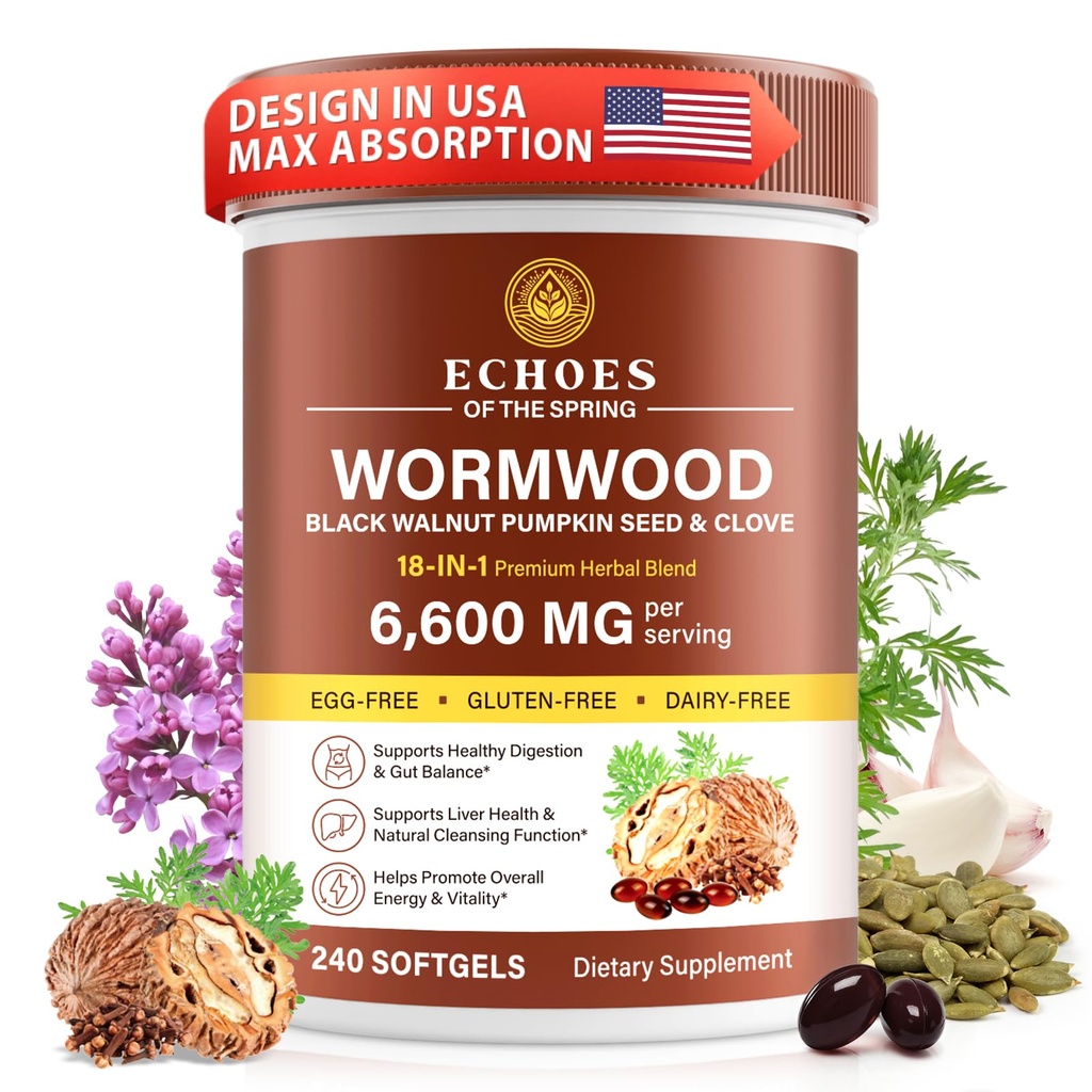 Wormwood Black Walnut Clove Cleanse for Humans – 18-in-1 Herbal Gut Health & Digestive Support Formula, 6600mg per Serving, 240 Softgels 80 Day Supply, with Pumpkin Seed, Garlic & Oregano
