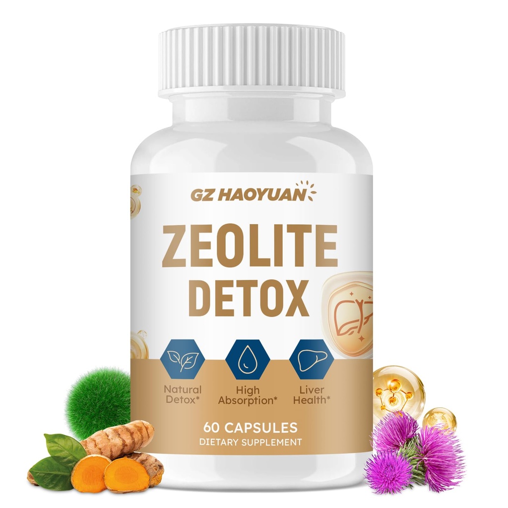 Zeolite Detox Capsules – Clinoptilolite Zeolite Supplement with Milk Thistle, Chlorella, Curcumin & PQQ for Gut, Liver & Full Body Detox Cleanse, Antioxidant & Immune Support – 60 Capsules