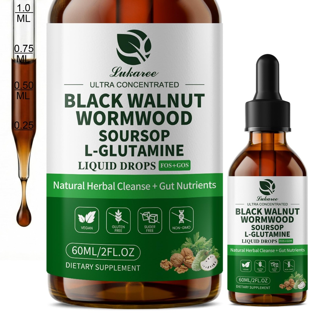 Lukaree (2 Pack) Wormwood Black Walnut Soursop Cleanse for Humans – with L-Glutamine Prebiotics & Zinc for Gut Health & Digestive Comfort – Mood, Immune & Energy Support – Vegan Gluten-Free