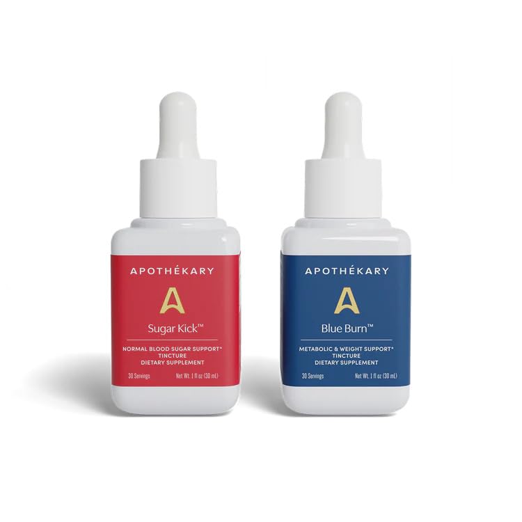 Apothékary Metabolic Duo Herbal Supplement Liquid Drops, Contains Blue Burn 30 Servings and Sugar Kick 30 Servings, Support Metabolism, Weight Support and Healthy Blood Sugar, 60 Servings