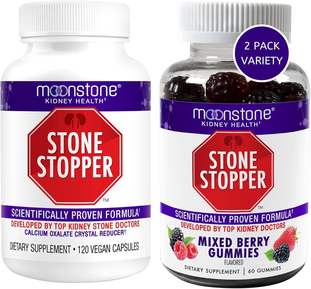 Moonstone Kidney Stone Stopper Capsules & Gummis, Outperforms Chanca Piedra Stone Breaker & Kidney Support Supplements, entwickelt von Urologen, um Kidney Stones, Mixed Berry (Variety 2 Pack) zu verhindern