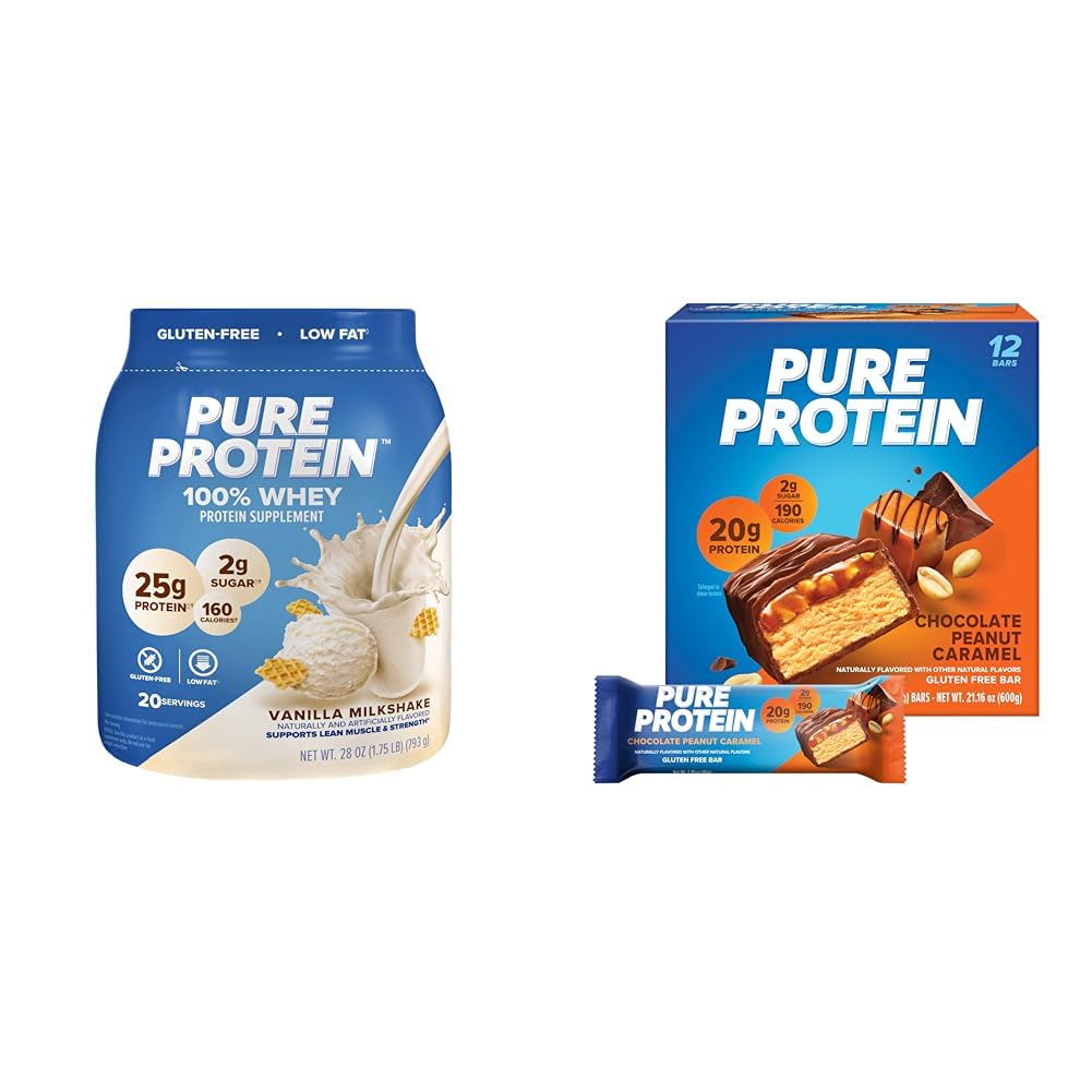 Pure Protein Powder, Whey, High Protein, Low Sugar, Gluten Free, Vanilla Cream, 1.75 lbs & Bars, High Protein, Nutritious Snacks to Support Energy, Low Sugar, Gluten Free