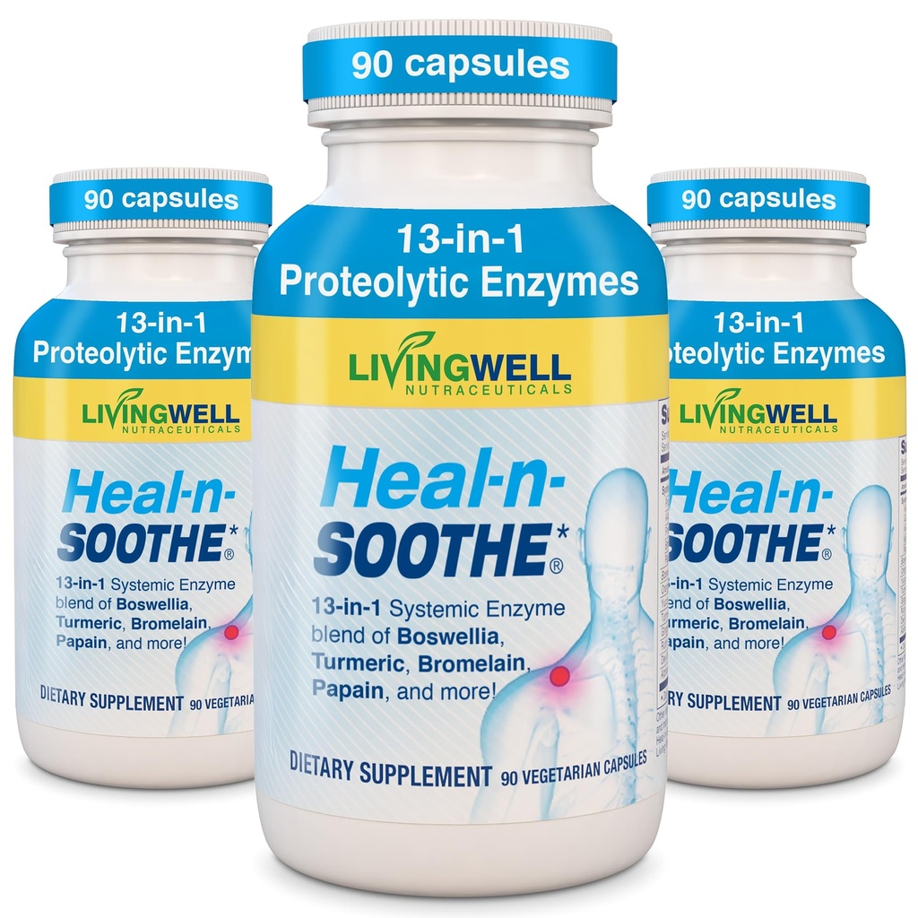 HEAL-N-SOOTHE Joint Support Supplements - Proteolytische Enzyme wie Bromelain & Papain, mit Boswellia, Turmeric & Ginger- Promotes Protein Digestive Function & Body Defense Wellness- 90 Count (3 Pack)