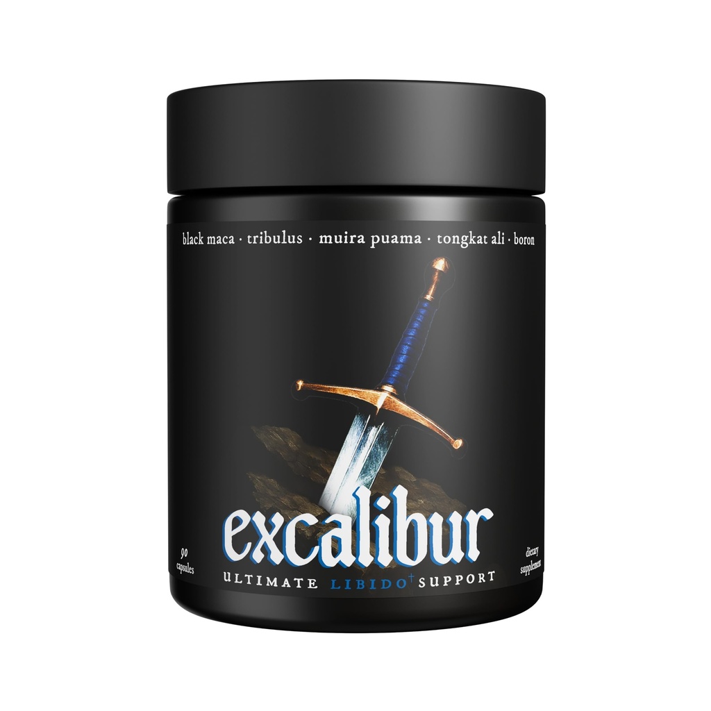 Excalibur - Libido Booster | Testosterone, Hormone & Libido Support for Men | Black Maca, Muira Puama, Tribulus Terrestris, Tongkat Ali, & Boron | One Month Supply, Boost Drive, Desire, and Blood Flow