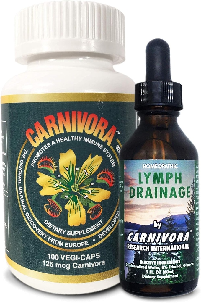 Carnivora The Ultimate Combo - Vegi Caps und Lymphdrainage zur Unterstützung von Immunsystem und Flush Out Waste (Bundle mit 1 Flasche Vegi Caps und 1 Flasche Lymphdrainage)