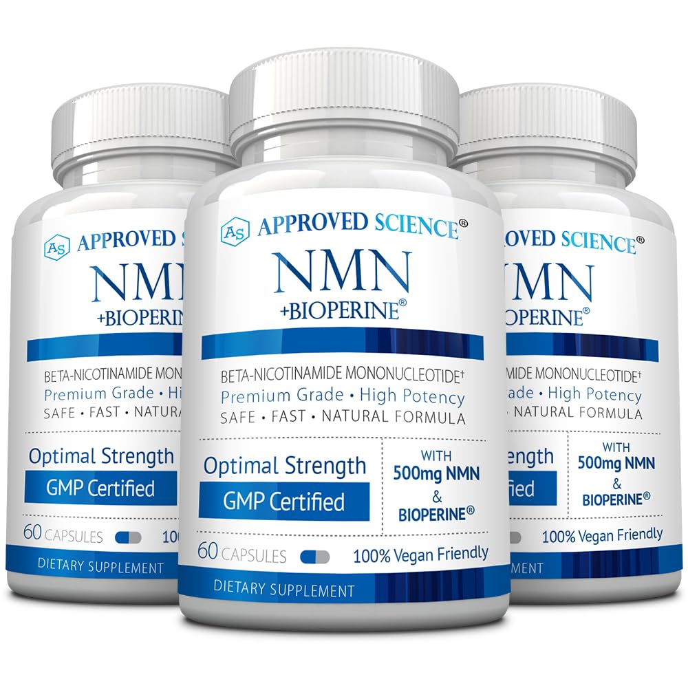Approved Science NMN - 500mg Stable Beta NMN with BioPerine - Cellular Energy, Healthy Aging - Pack of 3 - Made in USA - Vegan