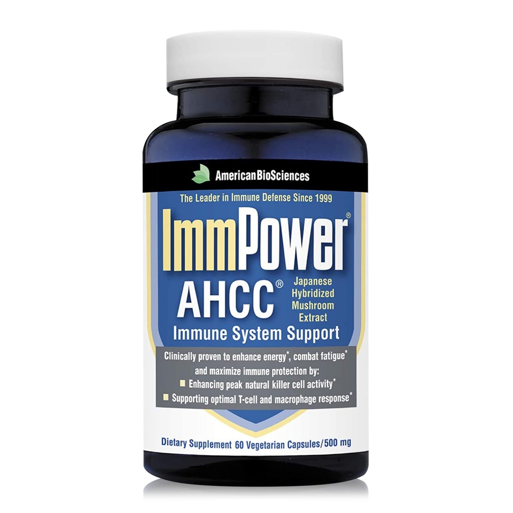 American BioSciences ImmPower AHCC Herbal Mushroom Supplement, 500mg pro Kapsel für Immununterstützung, hält natürliche Killer Cell Activity, Packung von 1, 60 Veggie Kapseln