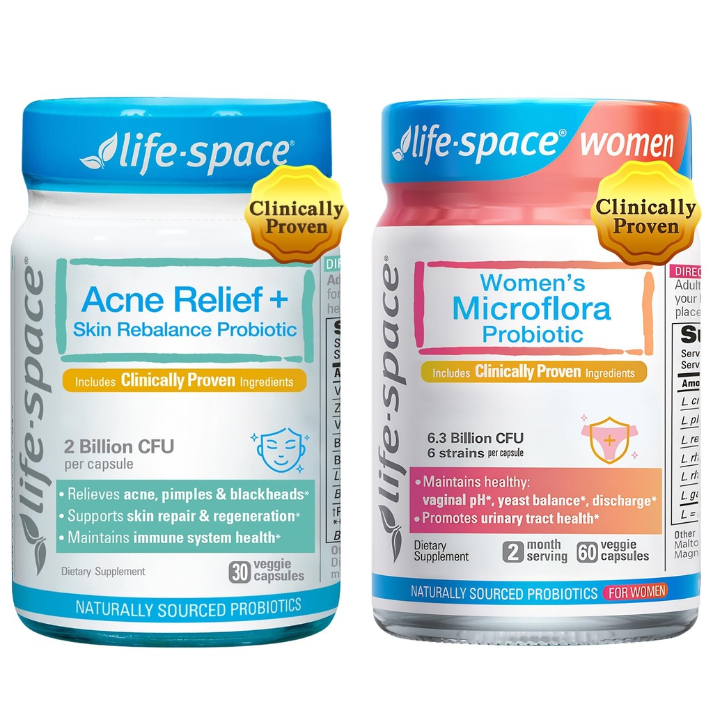 Life-Space - Probiotics for Women + Skin Probiotic, Clinically Validated Support Boost Women's Health, and Acne Relief + Skin Rebalance + Skin Smoother + Deep Nourishment