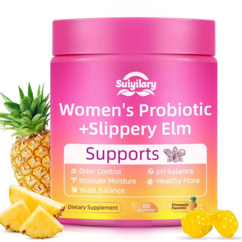 Suiyilary Feminine Probiotics Gummies for Women, PH Balance, Premium Vaginal Health, Immune Support, Vegan, Gluten-Free, Hawaiian Pineapple 60 Gummies 30 Servings