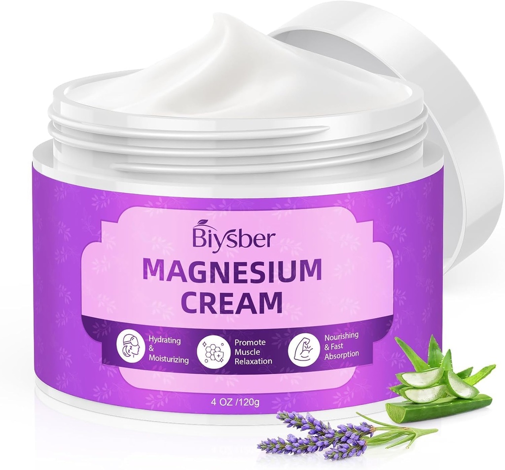 Topical Magnesium Lotion Cream for Sleep: Natural Magnesium Body Butter for Sweet Sleep/Leg Cramps/Feet/Arms/Muscle Pain Relaxation - Calm Moisturizing Day and Nightime Cream for Women and Men 4 oz
