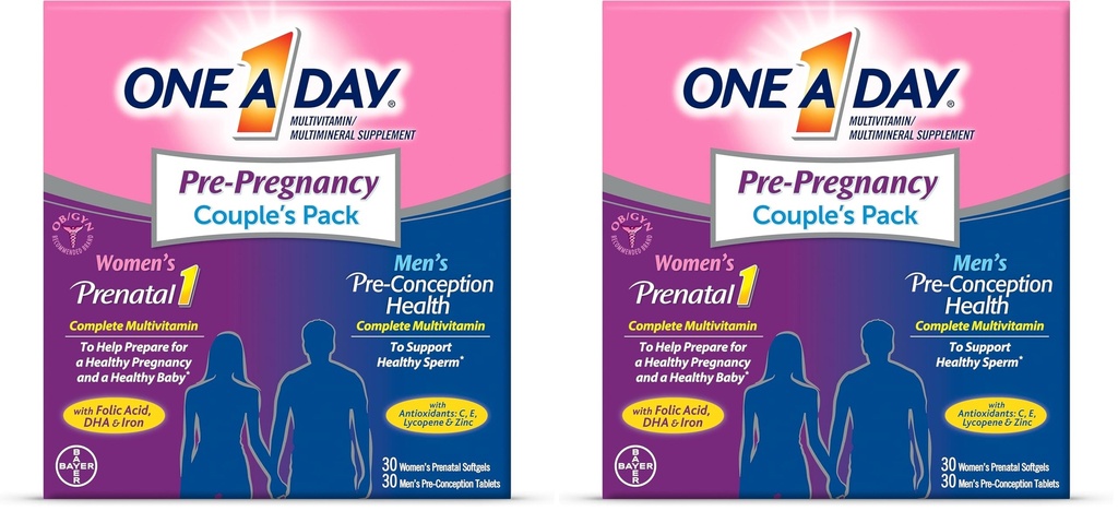 A Day Men's & Women's Pre-Pregnancy Multivitamin Softgel Including Vitamins A, Vitamin C, Vitamin D, B6, B12, Folic Acid & More, Supplement for Before, During, and Postnatal, 60 Count (Pack of 2)