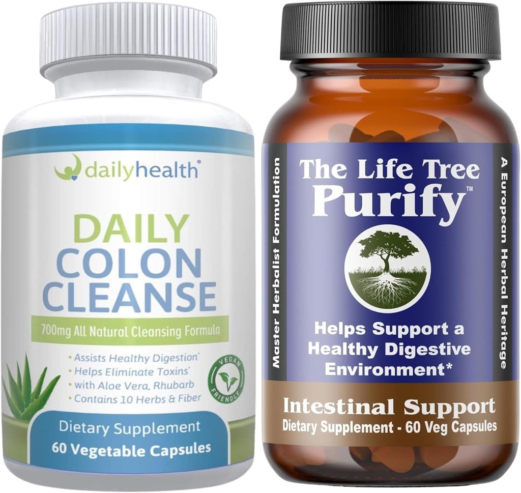 Life Tree Purify Intestinal Support Plus Daily Colon Cleanse Detoxify Kit 120 Kapseln - Lactobacillus acidophillus - Natürliche Kräuter für Verdauungsgesundheit