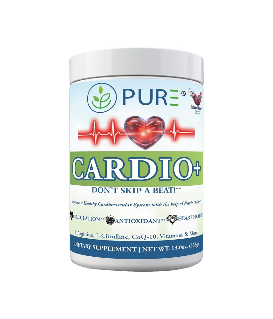 PURE® Cardio+ Nitric Oxide Heart & Circulation Support - 5000mg L-Arginine & 1000mg L-Citrulline - Mixed Berry, 30 Servings Powder, 363 Grams - CoQ10 Beet Root - High Potency Cardiovascular Formula