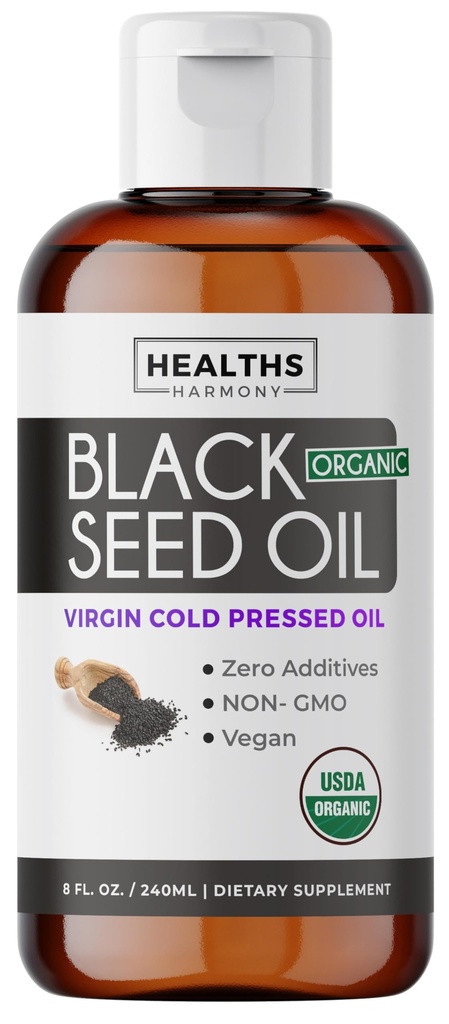 USDA Organic Black Cumin Seed Oil Liquid (8 fl oz) Premium Cold-Pressed Nigella Sativa Producing Pure - Antioxidant Supplement - Vegan, Glutenfrei, & Non-GMO (Keine Pillen oder Kapseln)