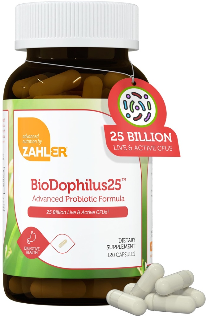Zahler BioDophilus25, 25 Billion CFU Probiotic + Prebiotic - 11 Strains Daily Probiotic Supplement - Kosher Probiotics for Women for Digestive Health, Probiotics for Men for Gut Health (120 Kapseln)