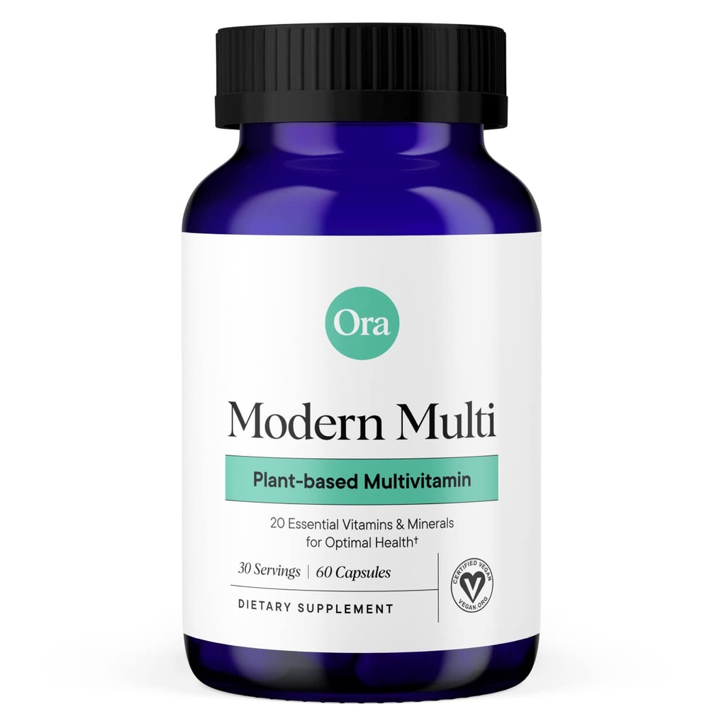 Ora Organic Plant Based Multivitamin für Frauen und Männer, Bluelight Protection - Gehirn, Augen, Energie, Immune, Haut, Haar, Herz und Knochen Gesundheitsunterstützung, 60 Vegan Kapseln