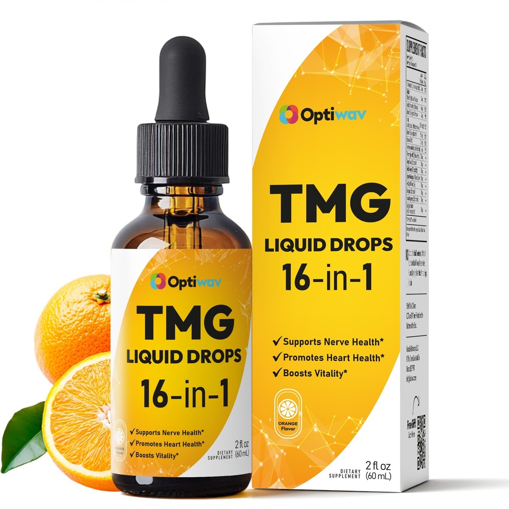 TMG Trimethylglycine Liquid Drops - Betaine High Absorption Methylated Vitamins Supplement for Homocysteine Methylation & Heart Health Support - Orange Flavor Gluten Free Vegan - 2 fl oz