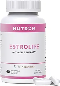 Estrolife Anti-Aging-Unterstützung für Frauen von Nutrum, Vegan Ergänzung für lange anhaltende weibliche Hormonal Balance, Ovarian Funktion, Haut Hydration, Elastizität und Firmness, Menopause Relief, 60 Kapseln