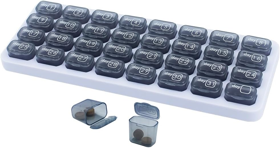 Monatliche Pille Organizer, große Reise Pille Box 31 Tag, Tägliche Pille Fall, Pillenhalter Behälter für Vitamin, Medizin, Supplement, Fischöl, Grau