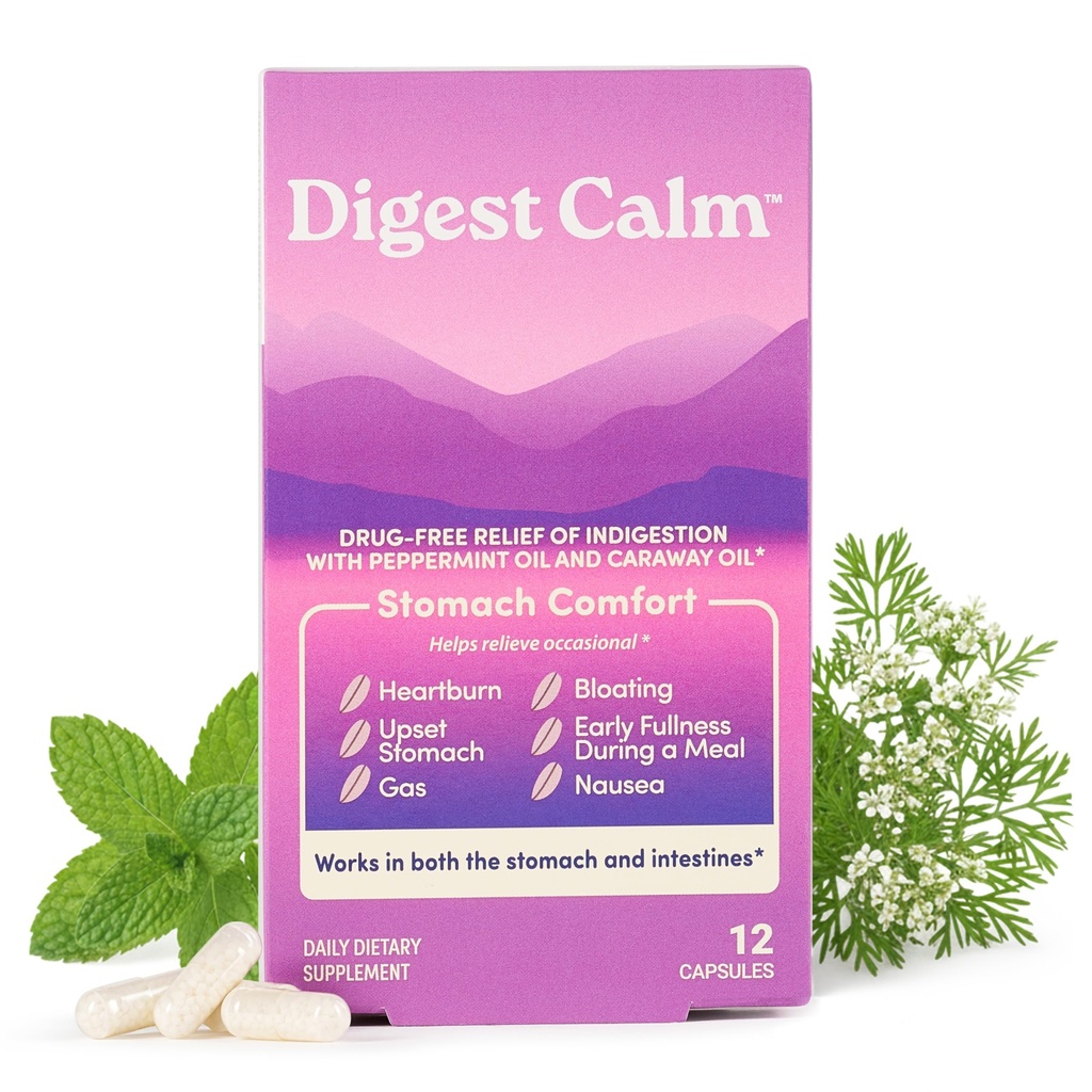 Herbal Relief of Indigestion: Upset Stomach, Nausea & Bloating, 12 Capsules