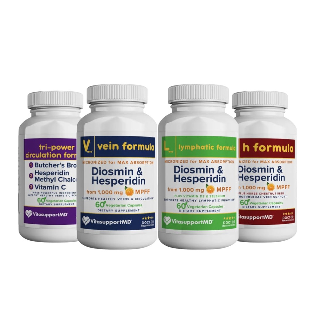 Complete Family Circulation Bundle with Diosmin Hesperidin 1000mg, Selenium, Horse Chestnut, Butcher's Broom, Micronized MPFF, Healthy Legs, 240 Capsules