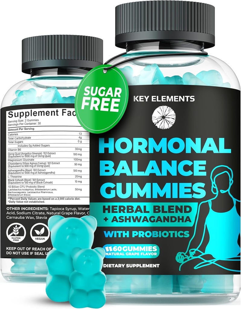 PMS Gummie Hormonal Balance Ergänzungen für Frauen - Probiotische PMS Vitamine Menstrual Cramp Relief, Hot Flashes Menopause Unterstützung - PMS Relief mit Dong Quai, Chasteberry, Black Cohosh & Ashwagandha