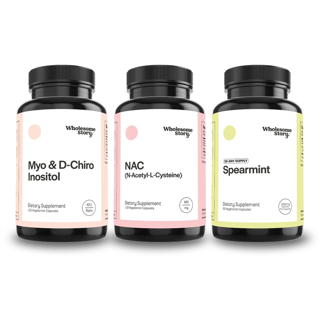 Myo & D-Chiro Inositol, NAC + Spearmint Capsules Bundle Supplement | Complete Hormonal & Metabolic Bundle Support | Organic Spearmint & Inositol 30 Servings | N-Acetylcysteine 120 Servings