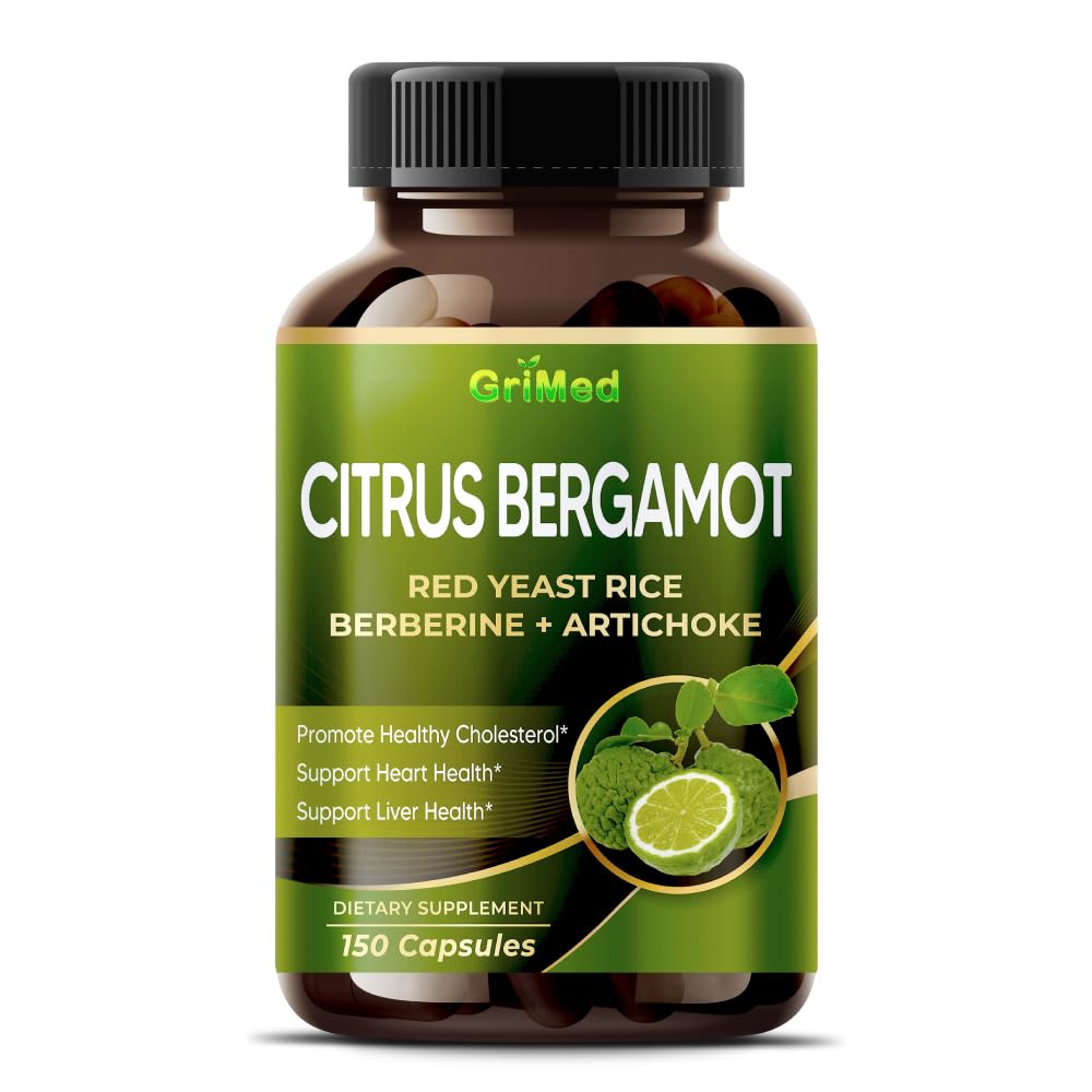 Citrus Bergamotte 50:1 Extrakt 20,400mg mit roten Hefereis, Knoblauch, Artischocke für gesunde Cholesterin, Herzgesundheit - Made in USA (150 Count (Pack von 1))
