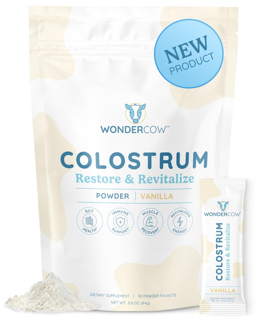 Colostrum Supplement Powder for Gut Health, Immune Support & Wellness | Natural IgG Pure Whole Bovine Colostrum Superfood, Vanilla, 30 Servings