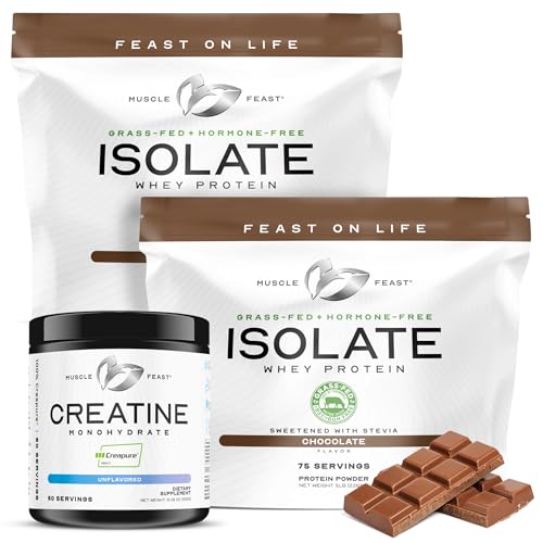 Muscle Feast Creapure Creatine Monohydrate - Unflavored 300g (x1) and Isolate Whey Protein Powder - Chocolate 5lb (x2) - Muscle Recovery and Performance Bundle