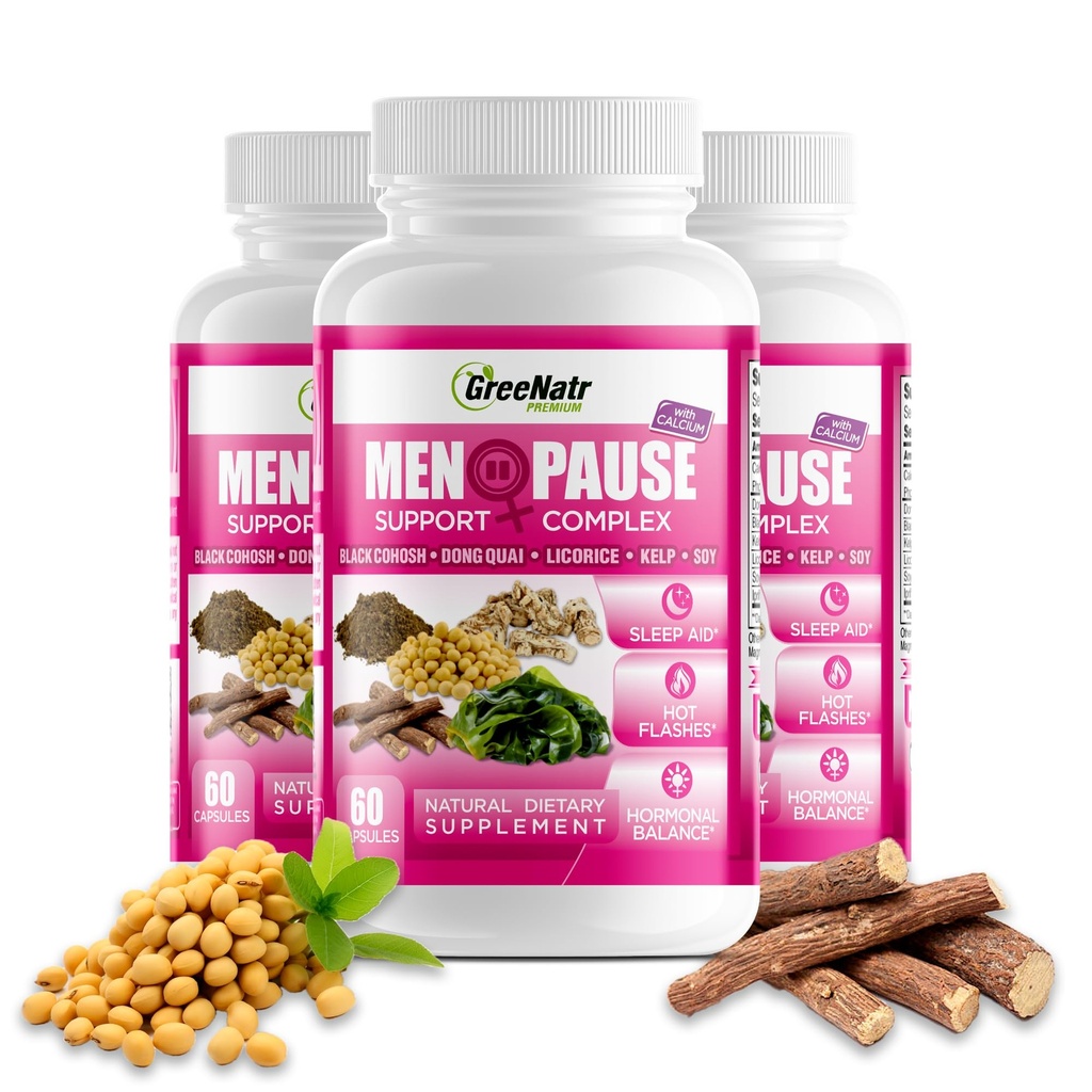 GreeNatr Menopause Beilagen für Frauen - Perimenopause Beilagen Frauen mit Dong Quai & Black Cohosh für Menopause Hot Flashes - Menopause Unterstützung für Schlafqualität & Hormon Balance - 3 Flaschen