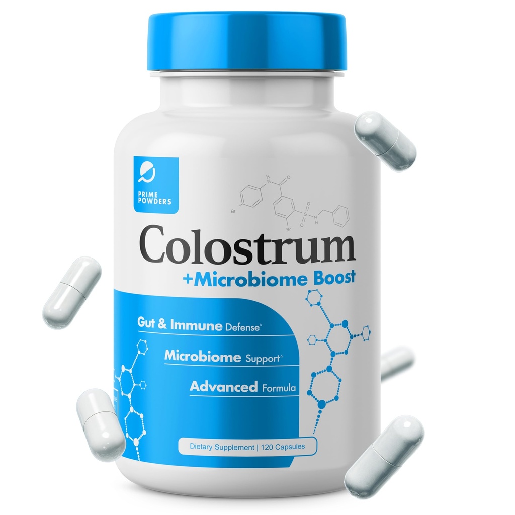 Prime Powders Colostrum Capsules | Grass-Fed Bovine Colostrum with Akkermansia Probiotic 1B AFU | Microbiome & Gut Support | High IgG Advanced Formula | 120 Capsules