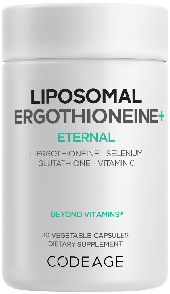 Codeage Liposomal Ergothioneine+ Supplement - L-Ergothioneine, L-Glutathione, Vitamin C, Selenium, Phospholipid Complex - Healthy Aging & Antioxidant - Vegan, Non-GMO, Soy-Free – 30 Capsules