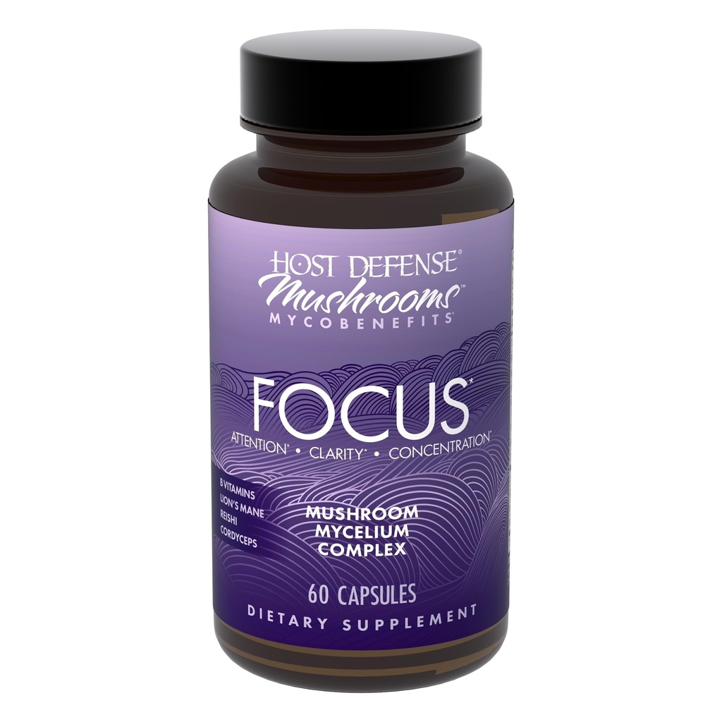 Host Defense MycoBenefits Focus Capsules - Mushroom Supplement for Brain Health Support - Neurological Function Aid for Adults - Includes Lion's Mane, Reishi & B Vitamins - 60 Capsules (30 Servings)