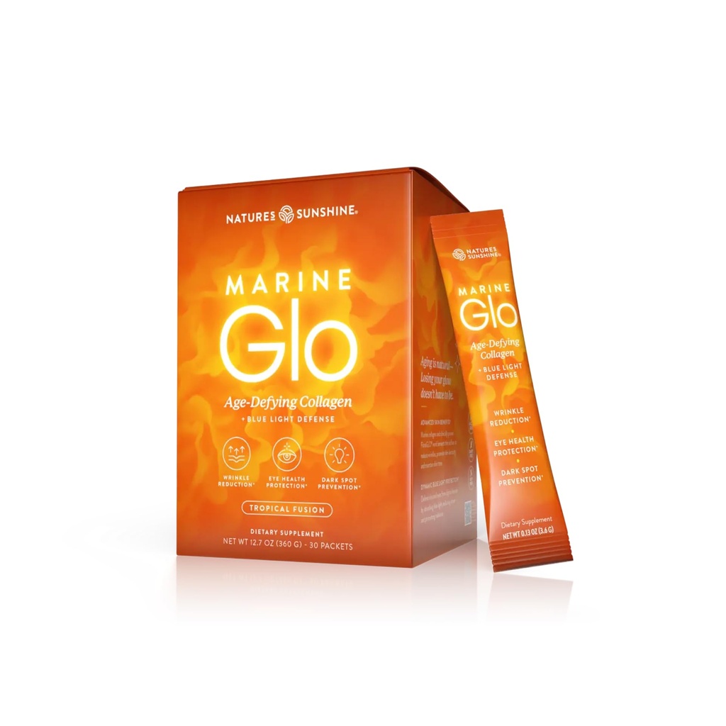 Nature's Sunshine Marine Glo Collagen - Defend Against Blue Light, Support for Skin & Eye Health, Reduce Wrinkles - 30 Stick Packs