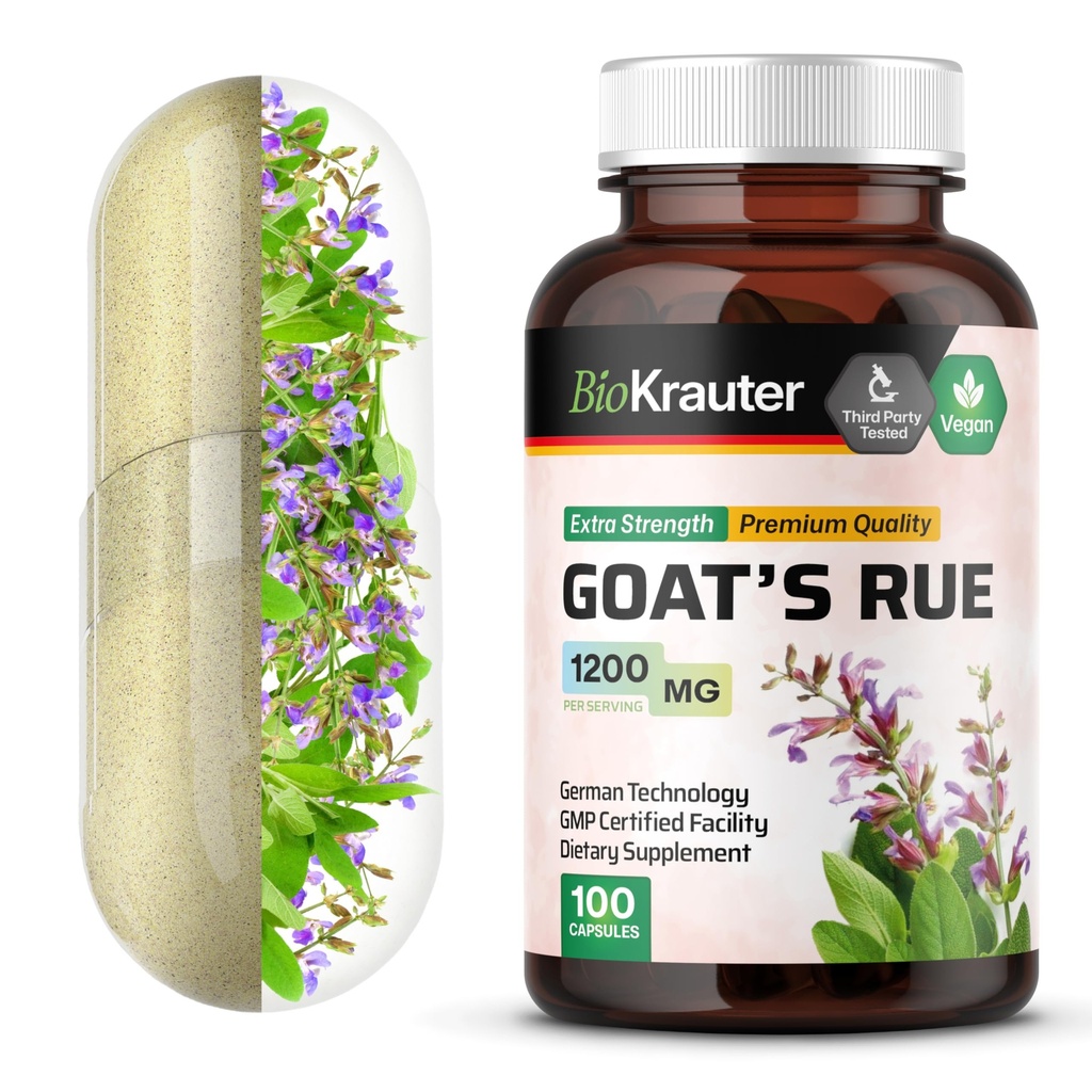 BIO KRAUTER Ziegen Rue Lactation Support Kapseln 1200 mg - 100 Count - Ziegen Rue Kapseln - Natürliche Stillergänzungen