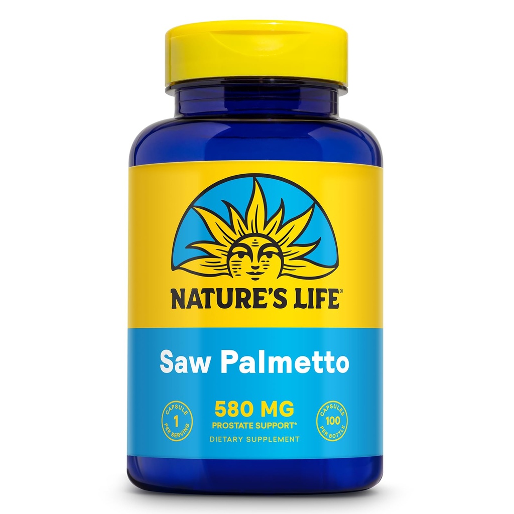 Nature's Life Saw Palmetto für Herren 580mg - Traditionelle Prostata-Ergänzung - Men's Health, Prostate and Urinary Tract Support w/Beta Sitosterol Plant Sterols, 60-Day Guarantee, 100 Serv, 100 Capsules
