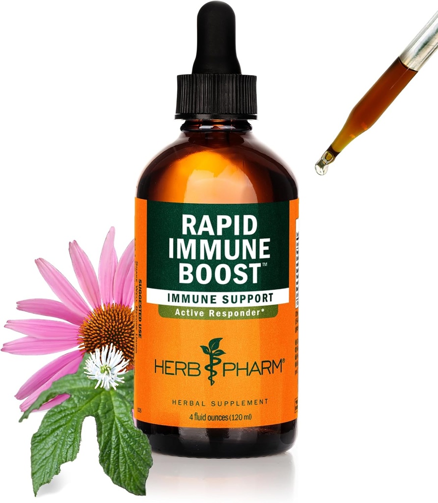 Herb Pharm Organic Rapid Immune Boost: Fast-Absorbing Tincture für Erwachsene, Echinacea Tincture mit Goldenseal, Ginger Extract & Elderberry, Immun Support Supplement & Wellness Aid, 4 Oz