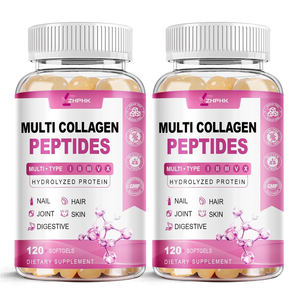 Hydrolyzed Collagen for Women Multi Collagen Peptides Complex Softgels 2000mg Collagen Supplement Type I II III V X with Hyaluronic Acid Biotin Vitamin C - Support Skin Hair Nail Health | 240 Count