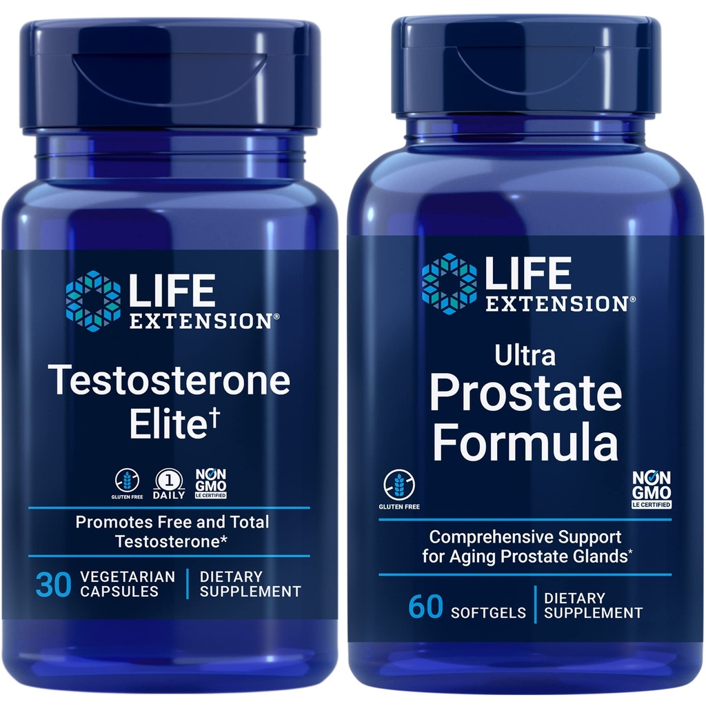 Life Extension Testosteron Elite, 30 vegetarische Kapseln | Ultra Prostata Formel, 60 softgels | Gesunde Prostata, Testosteron Produktionsunterstützung, Ergänzungen für Männer