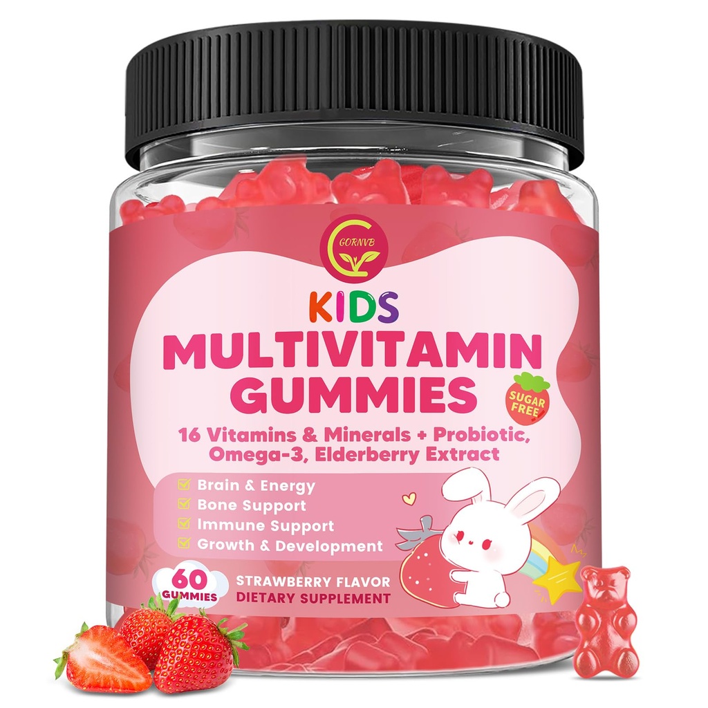 Kids Methylated Multivitamin Gummies with Omega 3, Multivitamin for Kids & Teens 4+ w/L Methylfolate & B12, Calcium, Probiotics, Elderberry, 16 Vitamins for Healthy Growth, Immune Support, Sugar Free
