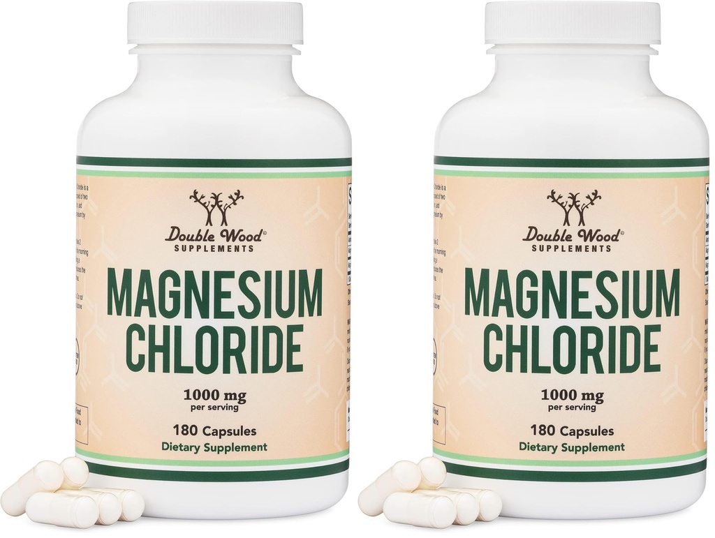 Magnesium Chloride (Cloruro De Magnesio) - 180 Capsules, 1,000mg Per Serving, Supports Digestive and Bone Health - Non-GMO and Gluten Free by Double Wood Supplements (Pack of 2)