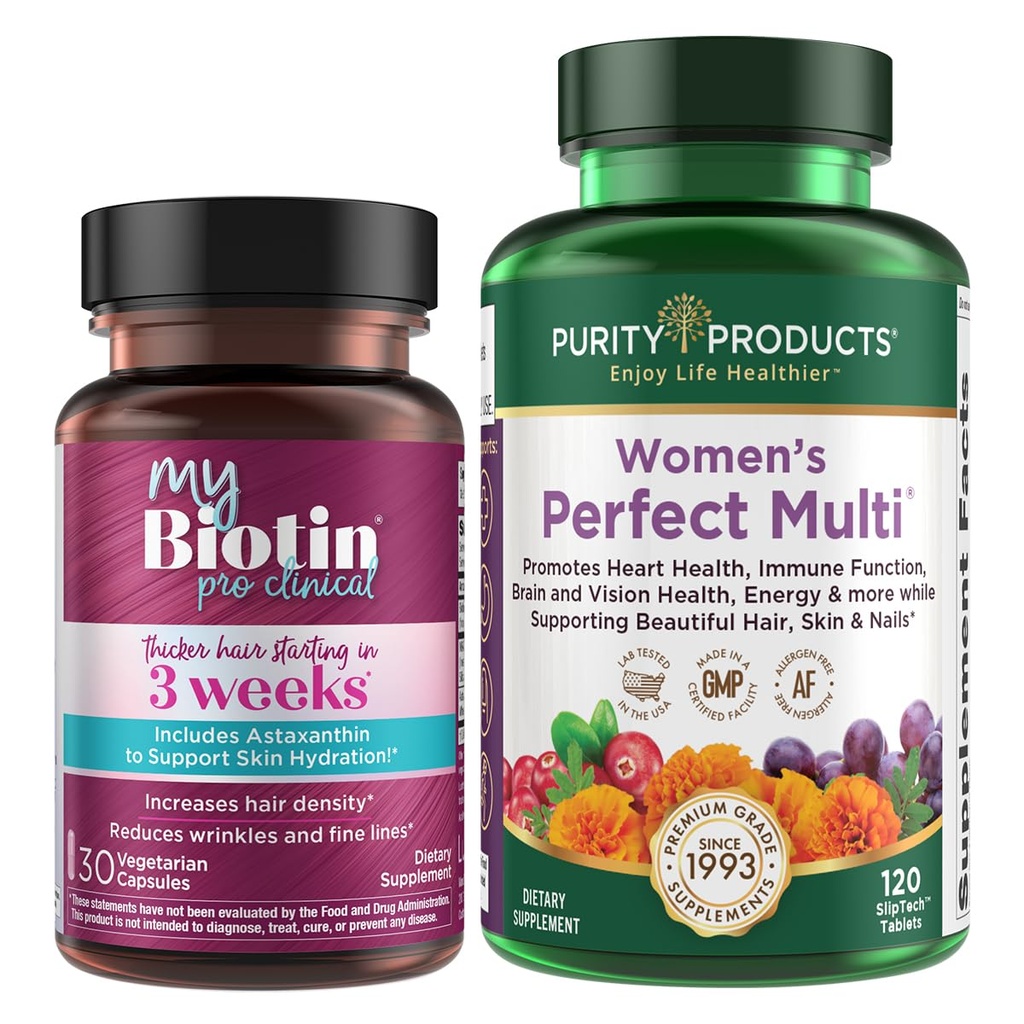 Purity Products Bundle - MyBiotin ProClinical + Women's Perfect Multi MyBiotin ProClinical (Biotin, MB40X Matrix, Astaxanthin) - Women's Multivitamin (Supports Urinary Tract Health + Lots More)