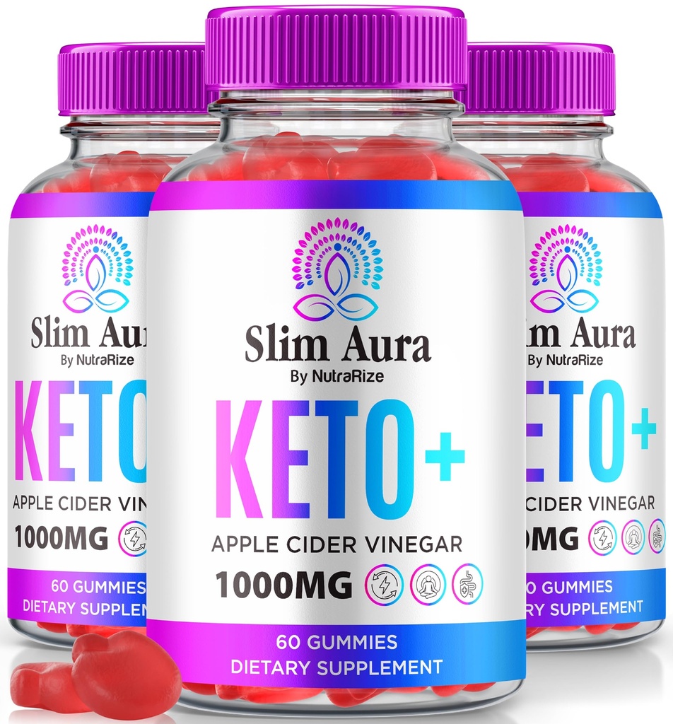 (3 Pack) Slim Aura Keto ACV Gummies, Official Slim Aura Keto Gummies For Weight Loss, Natural Keto Plus Apple Cider Vinegar Gummy, Premium Keto+ACV Formula, SlimAura ACV Keto Gomitas (180 Gummies)