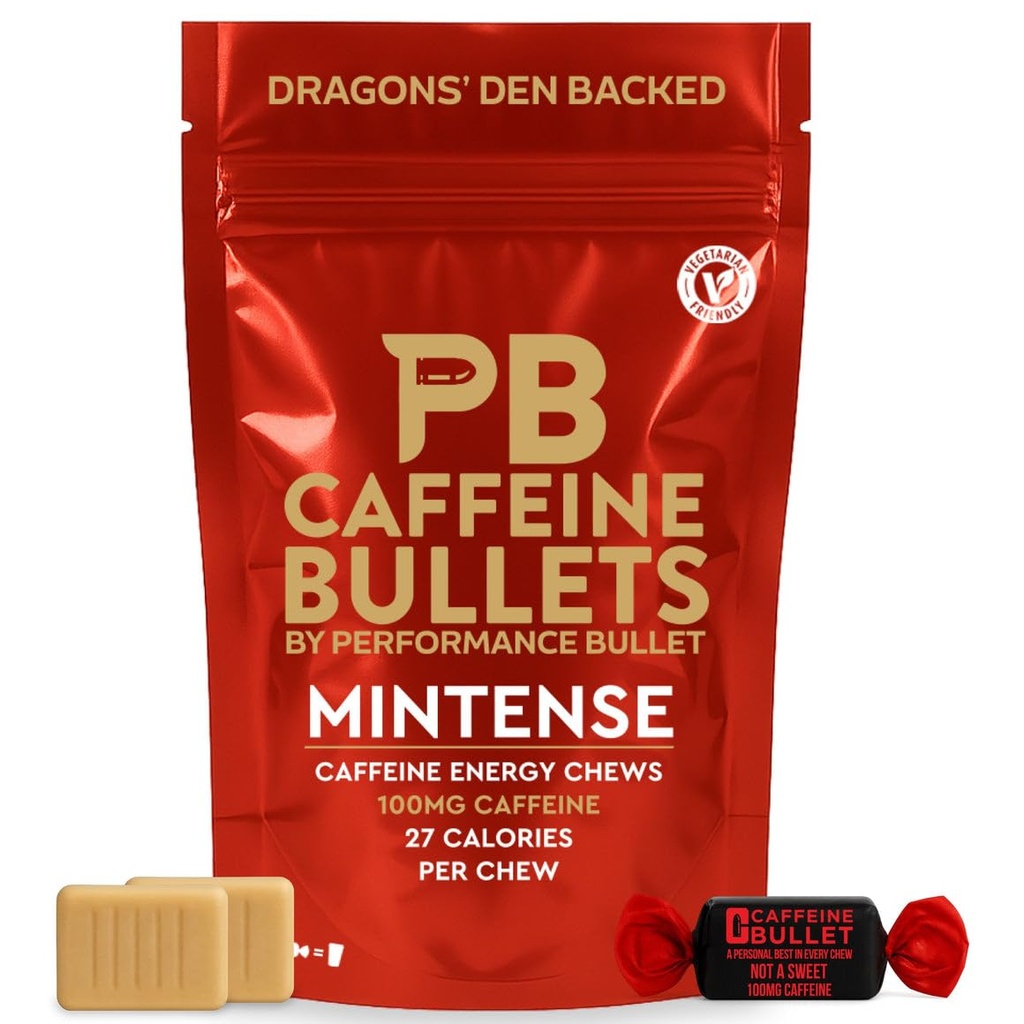 Koffein Bullet Energy Gel Upgrade - Mint Chews *16 – Schneller Boost Than Tablets und Gum. 100mg pro Servierung - Sportwissenschaft für Laufen, Radfahren, Gaming & Pre Workout Endurance Kick.
