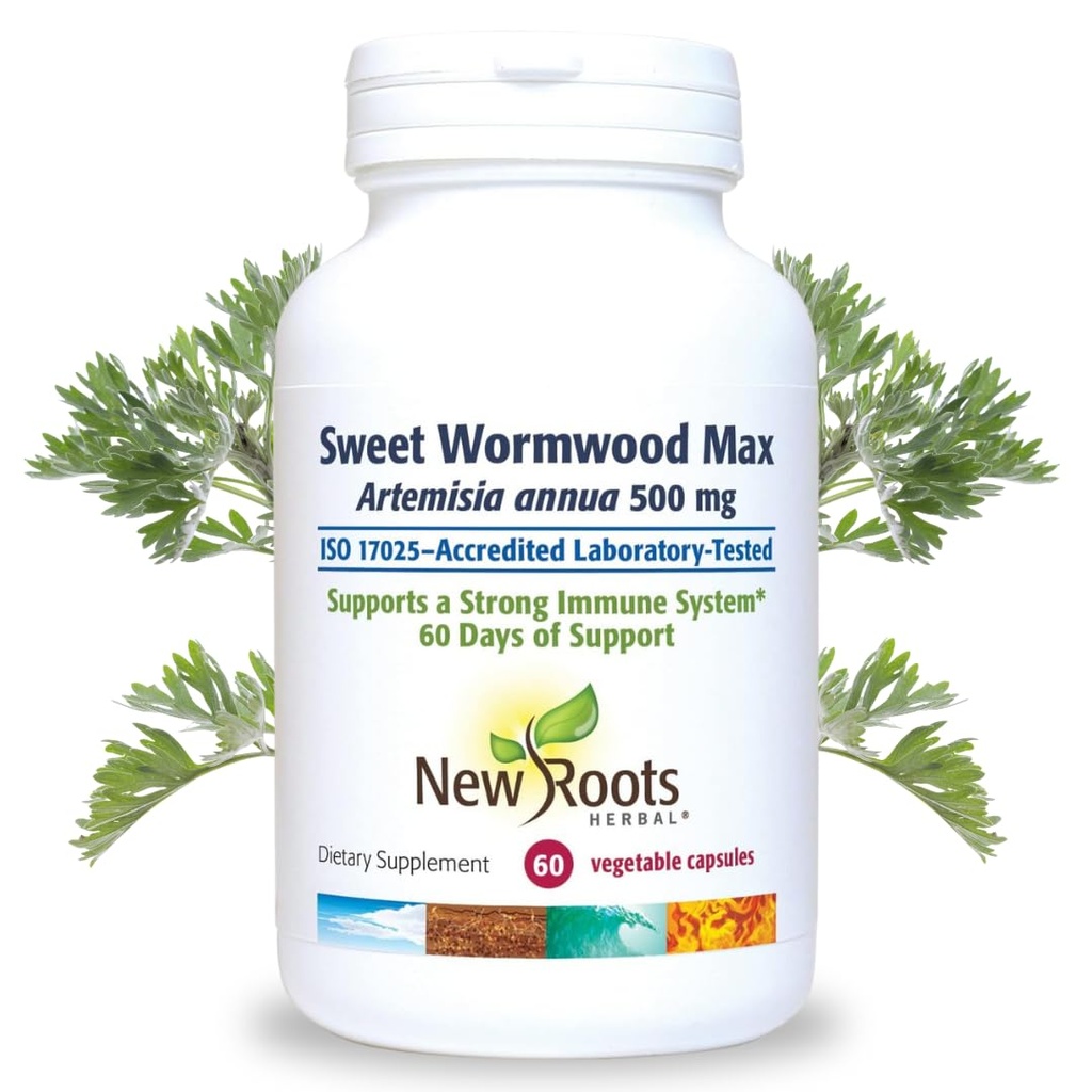 NEW ROOTS HERBAL Sweet Wormwood Extract Supplement (500 mg) Capsules with Vitamin C | Gut Cleanse and Detox Supplement with Worm Wood, Digestive & Immune Support (60 Veg Capsules)