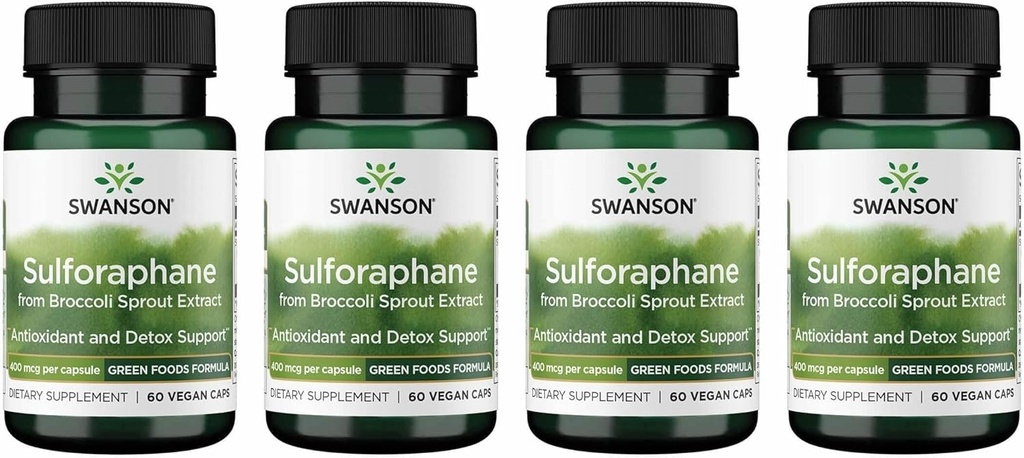 Swanson Sulforaphane - Broccoli Sprout Extrakt Unterstützung Cellular, GI Tract und Liver Gesundheit - Natürliche Ergänzung Standardisiert auf 0.4% Sulforaphane - (60 Veggie Kapseln, 400mcg Jeder) (4 Packung)